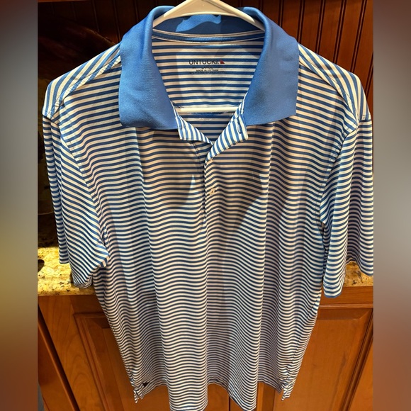 Untuckit men’s polo. Sharp blue striped with‎ logo. EUC. - Picture 4 of 6